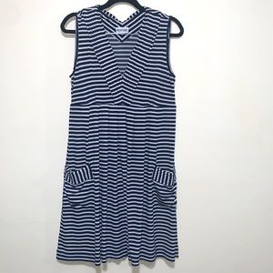 Marvin Richards sleeveless dress, white and navy stripes MEDIUM PETITE v neck